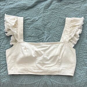 Vestique Cream Ruffled Crop Top Sleeveless
